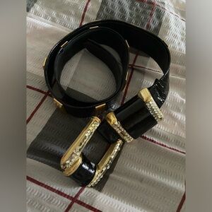 ST. MAARTEN DALLAS Patent Leather Rhinestone Embellished Belt